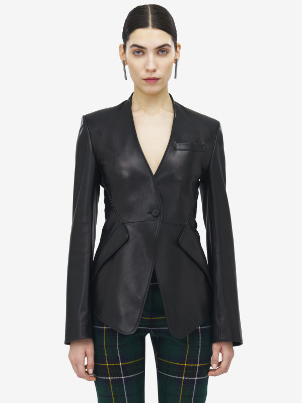 ALEXANDER MCQUEEN - Peplum Tailored Leather Jacket - Item 840138Q5AML1000